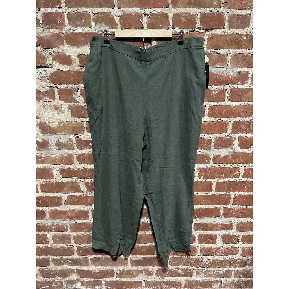 Woman Within Womens Green Pullon Linen Cropped Pants Size 24W Petite NWT